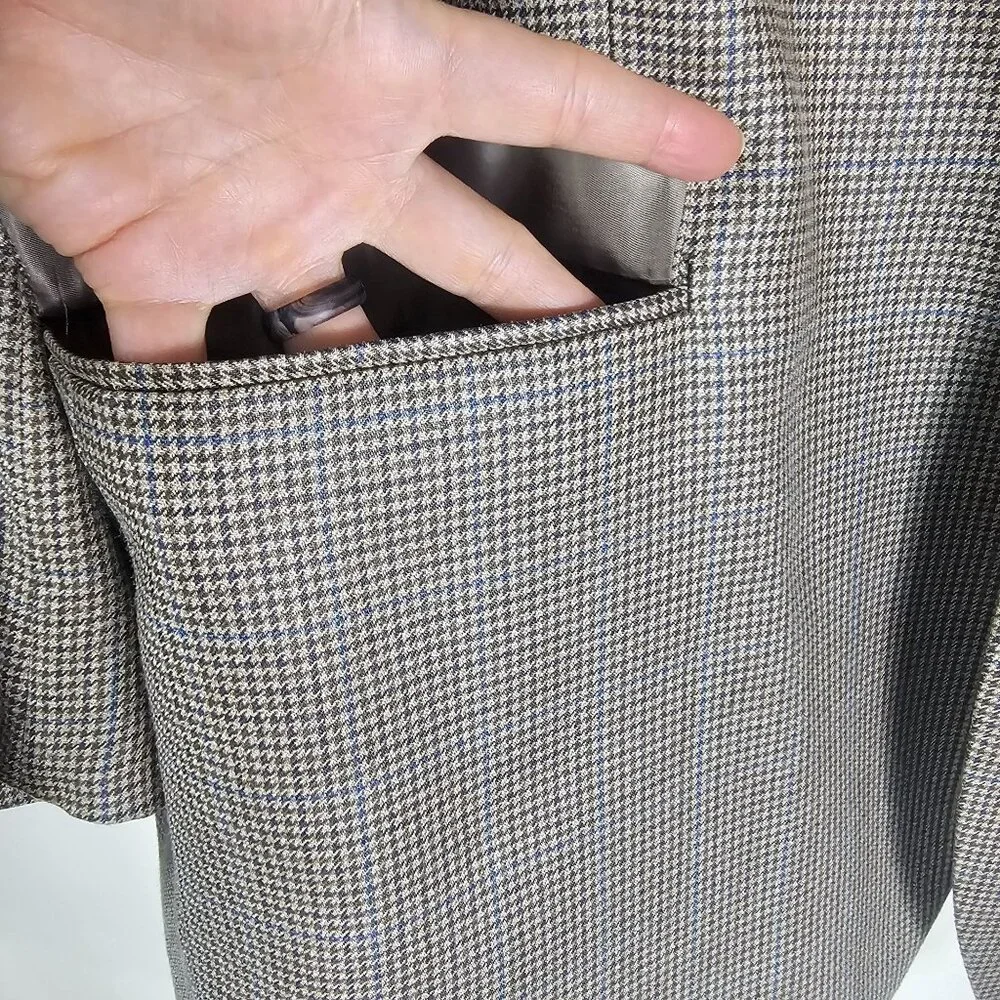 Lauren‎ Ralph Lauren Silk Wool Blazer Jacket 48L Houndstooth Ivy League Luxury